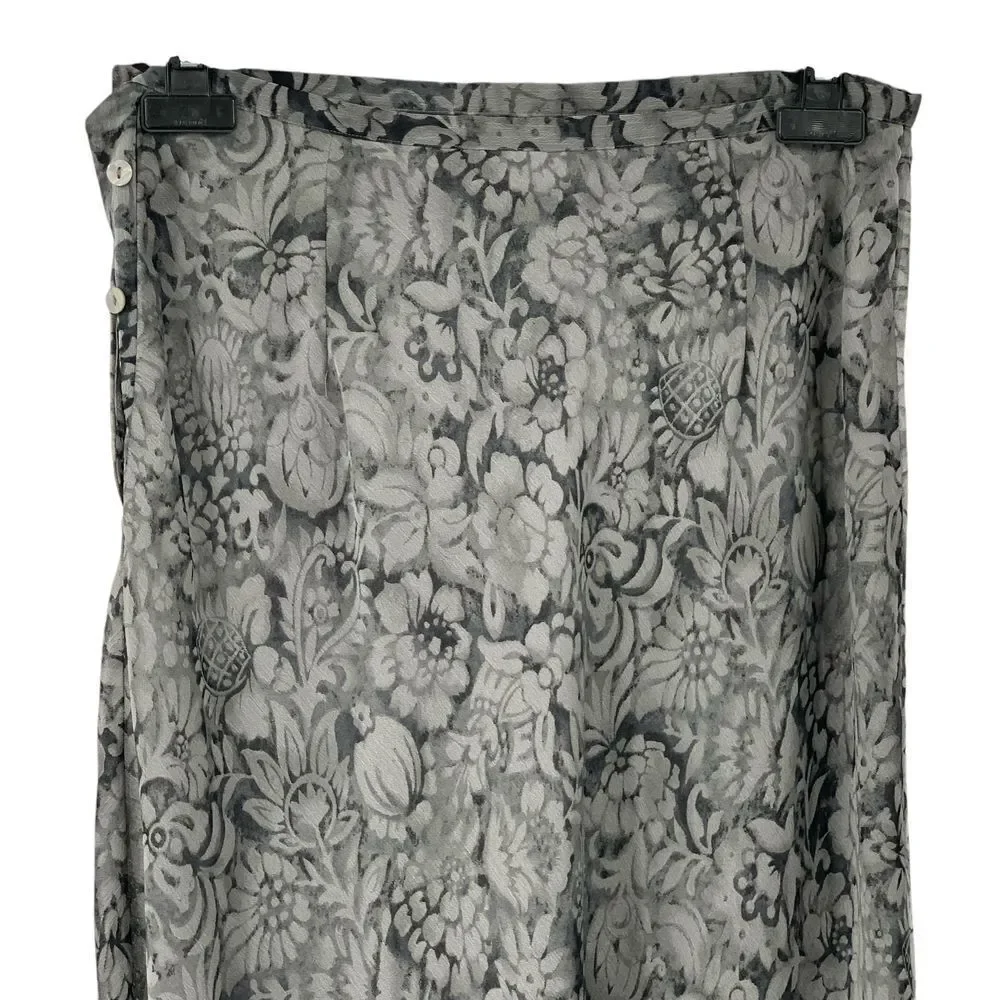 Limited Women's Lined Maxi Skirt‎ Gray/Black Floral Side Buttons Flowy Size 10
